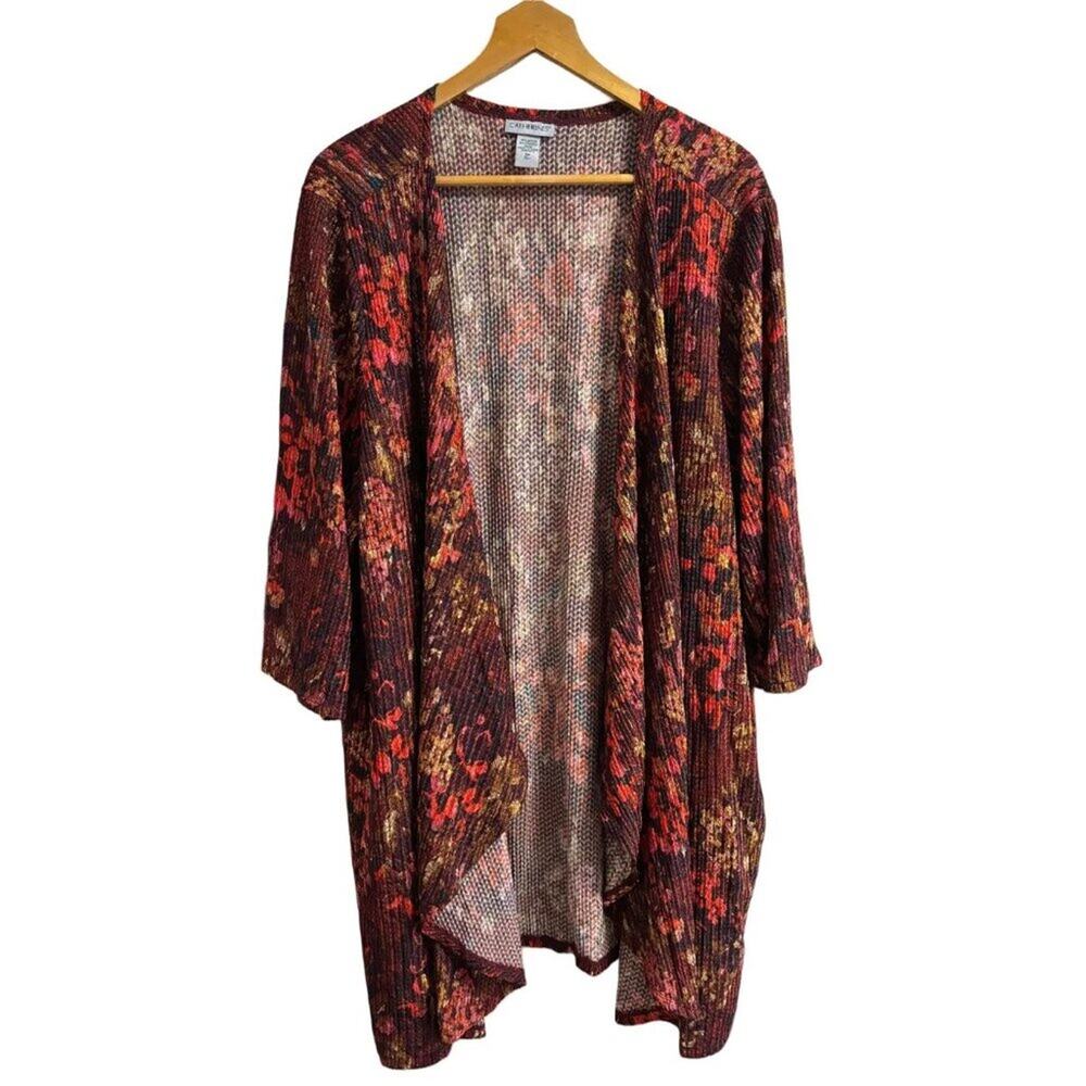 NEW CATHERINES Draped Open Kimono Wrap in Rich Burgundy Textured Floral SZ 5X